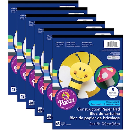 Sunworks Heavyweight Construction Paper Pad, 8 Colors, 9in x 12in, PK12 P104612